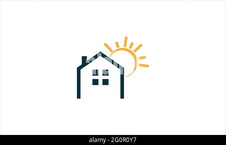 Haus mit Sunrise Icon Real State Logo Design Vektor-Vorlage Illustration Stock Vektor