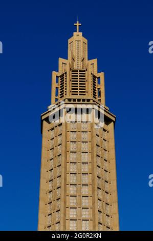 FRANKREICH, SEINE-MARITIME (76) NORMANDIE, LE HAVRE, KIRCHE SAINT-JOSEPH UND IHR GLOCKENTURM, ERBAUT 1957 VON AUGUSTE PERRET Stockfoto