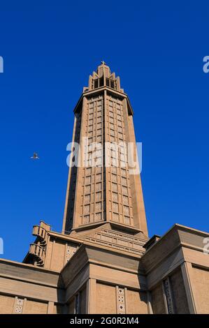 FRANKREICH, SEINE-MARITIME (76) NORMANDIE, LE HAVRE, KIRCHE SAINT-JOSEPH UND IHR GLOCKENTURM, ERBAUT 1957 VON AUGUSTE PERRET Stockfoto