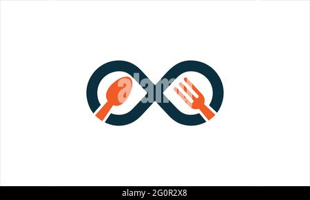 InfinityEat Unlimited Food Logo Symbol-Vorlage mit Gabel- und Löffel-Vektor-Illustration Stock Vektor