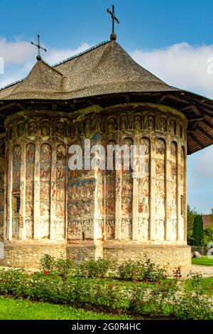 Bemalte Kirche im Kloster Humor, Humorlului, Rumänien Stockfoto