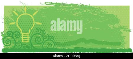 Ein ökologisches Banner mit dem Symbol einer Glühbirne auf einem grunge Hintergrund. Stock Vektor