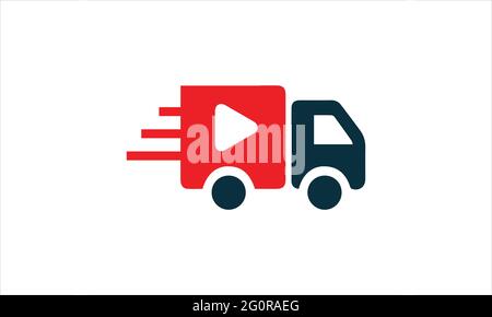 Schnelle LKW-Lieferung mit Play-Taste Symbol Logo Design Vektor Illustration Stock Vektor