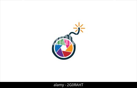 Vector Logo Design Kombination aus Kamera-Shutter und Bombe. Stock Vektor