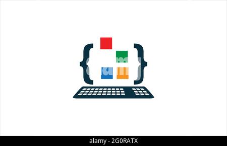 Programmiercode und Computermonitor Logo Vorlage Codierung Schule Vektor-Design Informatik-Logo Stock Vektor