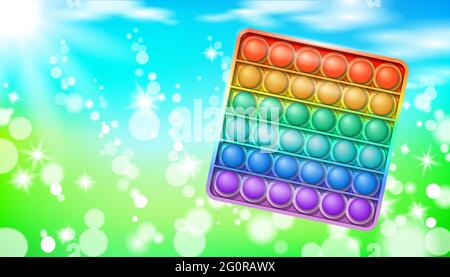 3D realistisches Anti-Stress-Fidget-Spielzeug. Kinder und Erwachsene Trending multicolor Regenbogen Brettspiel sensorischen Pop it Silikon Illustration. Flexible Kuppel Stock Vektor