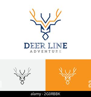 Hirsch Rehe Kopf Natur Abenteuer Wildlife Abstract Line Logo Symbol Stock Vektor