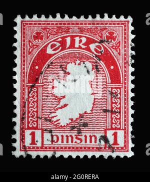 Eine in Irland gedruckte Briefmarke zeigt Map of Ireland, um 1923 Stockfoto