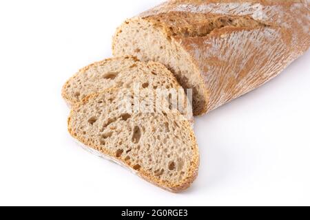 Frisch gebackenes Brot isoliert auf weißem Hintergrund Stockfoto