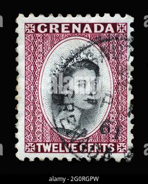 Die in Grenada gedruckte Briefmarke zeigt Königin Elizabeth II., um 1953 Stockfoto