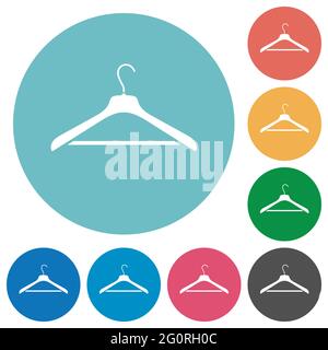 Kleiderbügel flache weiße Symbole auf runden farbigen Hintergründen Stock Vektor