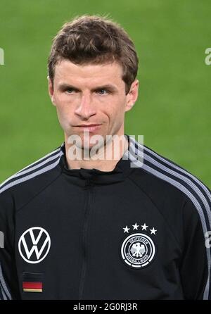 Innsbruck, Österreich. Juni 2021. Fußball: Internationale, Deutschland - Dänemark im Tivoli-Stadion. Thomas Müller vor dem Spiel. Quelle: Federico Gambarini/dpa/Alamy Live News Stockfoto