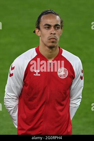 Innsbruck, Österreich. Juni 2021. Fußball: Internationale, Deutschland - Dänemark im Tivoli-Stadion. Der Däne Yussuf Poulsen vor dem Spiel. Quelle: Federico Gambarini/dpa/Alamy Live News Stockfoto