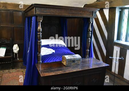Schlafzimmer, Shibden Hall, Halifax, West Yorkshire Stockfoto