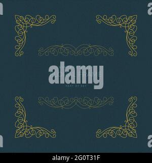 Blumenrahmen und Eckornamente im Vintage-Stil. Von Hand gezeichnete Umrisse kalligraphisch verzierten und verzweifelten Hintergrund. Teil des Sets. Stock Vektor