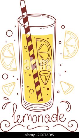 Gelbes Limonadendetox-Getränk, Frucht-Smoothie, Bio-Limonaden in Glasflasche, Glas und Krüge mit Trinkhalmen. Erfrischende hausgemachte Getränke im Sommer Stock Vektor