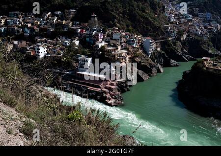 Rudraprayag, Stadt Uttarakhand.Rudraprayag ist einer der Panch Prayag des Alaknanda Flusses, der Punkt des Zusammenflusses der Flüsse Alaknanda und Mandakini Stockfoto