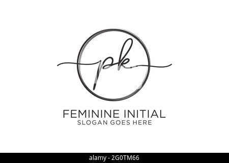 PK Handschrift-Logo mit Kreis Vorlage Vektor-Logo der ersten Unterschrift, Hochzeit, Mode, Blumen und botanische mit kreativen Vorlage. Stock Vektor