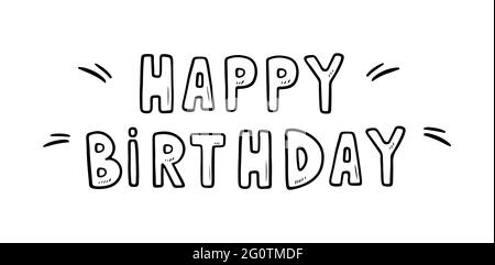 Inschrift mit herzlichen Glückwunsch - Alles Gute zum Geburtstag. Vektor-handgezeichnete Illustration im Doodle-Stil. Perfekt für Karten, Logo, Einladungen, Dekorationen, Geburtstagsdesigns. Stock Vektor