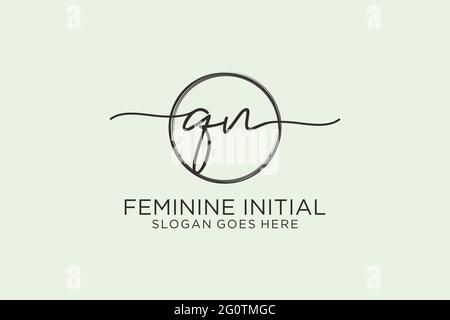 QN-Handschrift-Logo mit Kreis Vorlage Vektor-Logo der ersten Unterschrift, Hochzeit, Mode, Blumen und botanischen mit kreativen Vorlage. Stock Vektor