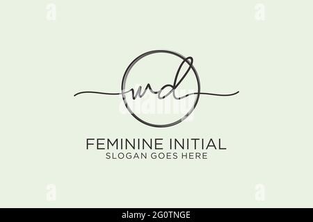 WD Handschrift-Logo mit Kreis Vorlage Vektor-Logo der ersten Unterschrift, Hochzeit, Mode, Blumen und botanische mit kreativen Vorlage. Stock Vektor