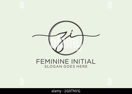 ZI-Handschrift-Logo mit Kreis Vorlage Vektor-Logo der ersten Unterschrift, Hochzeit, Mode, Blumen und botanischen mit kreativen Vorlage. Stock Vektor