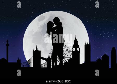 Full Moon Paar Liebe Symbol Logo Design Vektor Illustration Stock Vektor