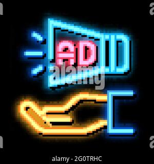 Abbildung des Leuchtsymbols für die Hand des Lautsprechers in Neon Stock Vektor