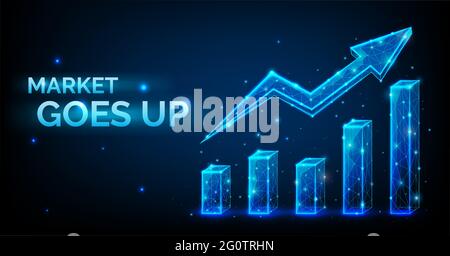 Anstieg des Wechselkurses oder der Aktien im Markt steigt, Hausse Markt - niedriges polygonales Diagramm mit einem Aufwärtspfeil, Vektordarstellung Stock Vektor