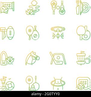 Sommer Sport und Camp Aktivitäten Gradienten lineare Vektor-Symbole gesetzt Stock Vektor