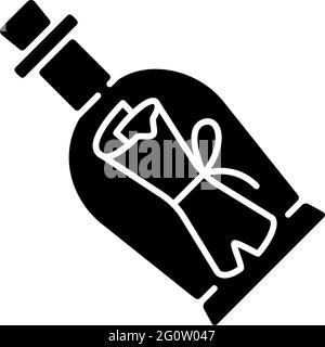 Meldung in Flasche, schwarzes Glyphensymbol Stock Vektor