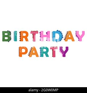 Dino Geburtstag. Dinosaurier-Schriftzug. Helle moderne Illustration für Kinder, Kinderzimmer, Poster, Karte, Geburtstagsfeier, Verpackungspapierdesign Stock Vektor