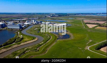 Luftaufnahme der Mündung des Flusses Stour, von Great Stonar, zur Pegwell Bay Stockfoto