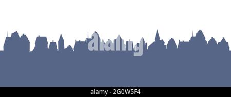 Kleine Stadt Straßen Silhouette. Dächer von Häusern. Landschaft auf dem Land. Flacher Cartoon-Stil. Nahtlose Illustration. Isoliert auf weißem Hintergrund. Vektorgrafiken Stock Vektor