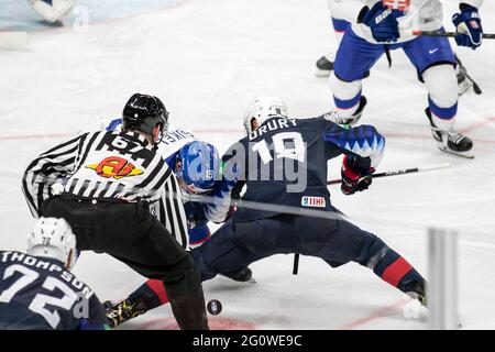 Riga, Lettland. Juni 2021. USA vs Slovakia, Eishockey in Riga, Lettland, Juni 03 2021 Quelle: Independent Photo Agency/Alamy Live News Stockfoto