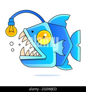 Fisch ein Angler entblösse seine scharfen Reißzähne. Cartoon Fisch auf einem Hintergrund isoliert. Vektor Stock Vektor