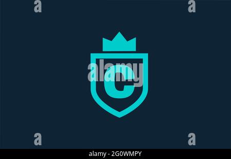 C blaues Schild Alphabet Logo-Symbol für Unternehmen mit Brief. Kreatives Design für Unternehmen und Unternehmen mit Königskrone Stockfoto