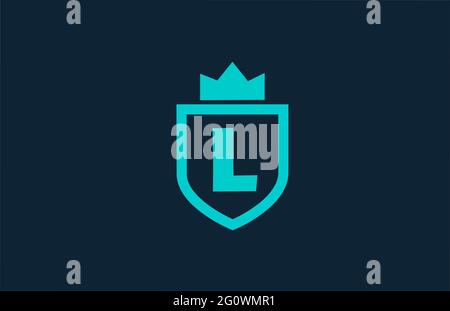 L blaues Schild Alphabet Logo Symbol für Unternehmen mit Brief. Kreatives Design für Unternehmen und Unternehmen mit Königskrone Stockfoto