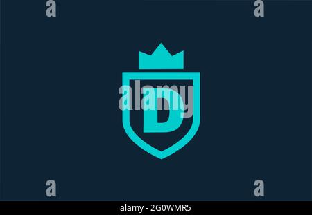 D blaues Schild Alphabet Logo-Symbol für Unternehmen mit Brief. Kreatives Design für Unternehmen und Unternehmen mit Königskrone Stockfoto