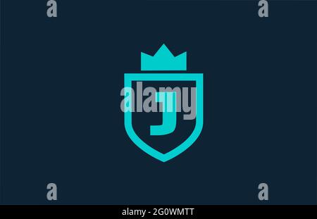 J blaues Schild Alphabet Logo Symbol für Unternehmen mit Brief. Kreatives Design für Unternehmen und Unternehmen mit Königskrone Stockfoto