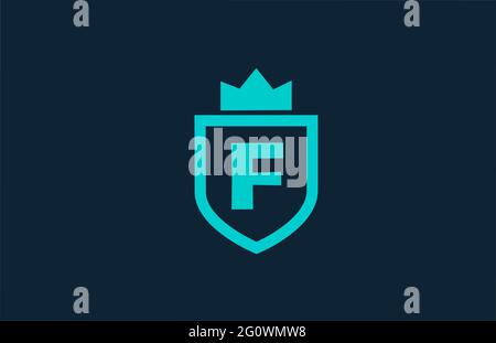 F blaues Schild Alphabet Logo-Symbol für Unternehmen mit Brief. Kreatives Design für Unternehmen und Unternehmen mit Königskrone Stockfoto