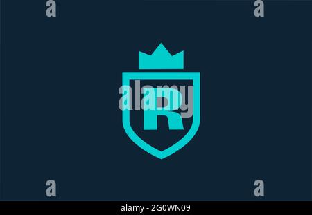R blaues Schild Alphabet Logo Symbol für Unternehmen mit Brief. Kreatives Design für Unternehmen und Unternehmen mit Königskrone Stockfoto
