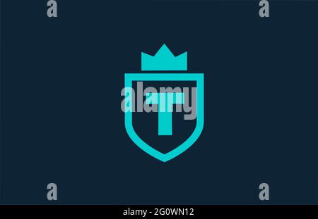 T blaues Schild Alphabet Logo Symbol für Unternehmen mit Brief. Kreatives Design für Unternehmen und Unternehmen mit Königskrone Stockfoto