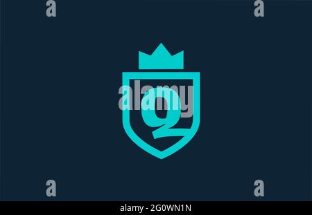 Q blaues Schild Alphabet Logo-Symbol für Unternehmen mit Brief. Kreatives Design für Unternehmen und Unternehmen mit Königskrone Stockfoto