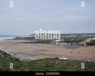 Summerleaze Beach Bude Cornwall vom Efford Down Coastal Path aus gesehen Stockfoto