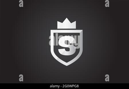 Logo-Symbol für Buchstaben S in Schwarz und Grau. Schild-Design für die Unternehmensidentität mit Königskrone Stockfoto