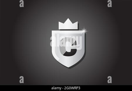Kreatives Schild C Alphabet Buchstaben Logo-Symbol in grauer Farbe. Corporate Business Design für Firmenvorlage Identität mit Königskrone und Lichtfunke Stockfoto