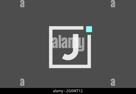 Logo-Symbol mit grauem J-Alphabet. Quadratisches Design für Unternehmens- und Geschäftsidentität mit blauem Punkt Stockfoto
