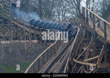 Die Wickerman Achterbahn Alton Towers während der Medienvorschau Stockfoto