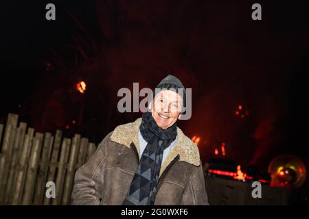 John Wardley weltberühmter Rollercoaster-Designer bei einem exklusiven Promi- und Medienlachevent für Alton Towers New Roller-Coaster, The Wicker man Stockfoto